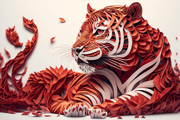 Paper quilling generative AI art of a tiger