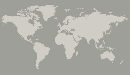 World map grey color illustration with continents, North and South America, Europe and Asia, Africa and Australia