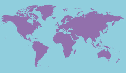 Fototapeta na wymiar World map blue and purple pastel illustration with continents, North and South America, Europe and Asia, Africa and Australia
