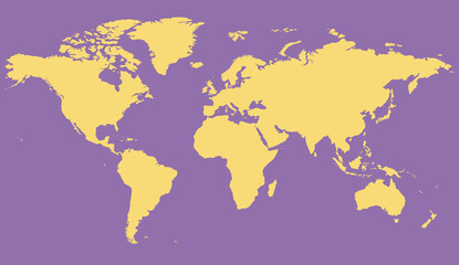 Fototapeta na wymiar World map yellow and purple pastel illustration with continents, North and South America, Europe and Asia, Africa and Australia