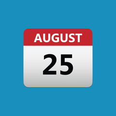 25th August calendar icon. August 25 calendar Date Month icon. Isolated on blue background