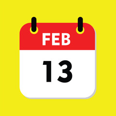 calendar with a date, 13 february icon with yellow background