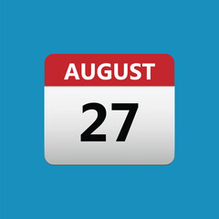 27th August calendar icon. August 27 calendar Date Month icon. Isolated on blue background