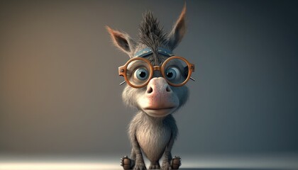 Fototapeta premium Adorable baby donkey with glasses. Created with Generative AI.