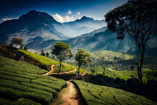 Tea plantations, tea fields in Sri Lanka generative AI