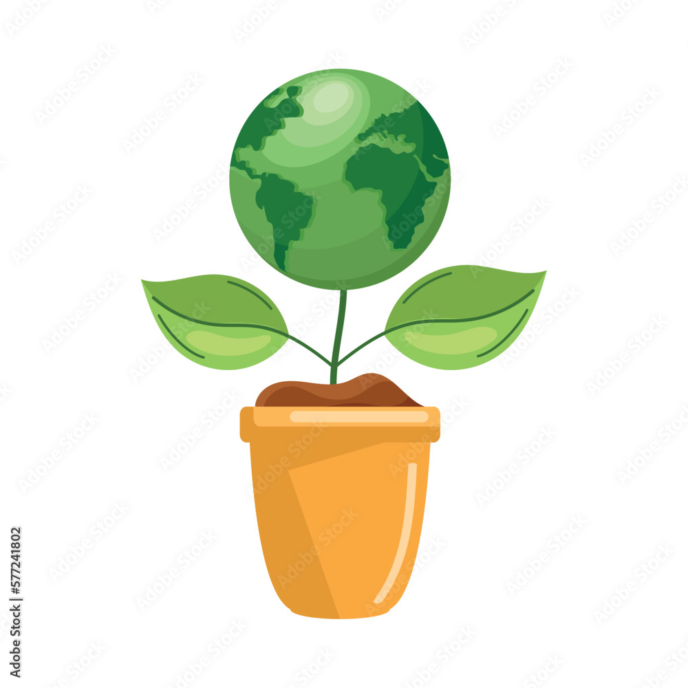 Wall mural houseplant with world planet