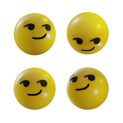  3d rendering emoji smirking face sly smile smug silly perspective view