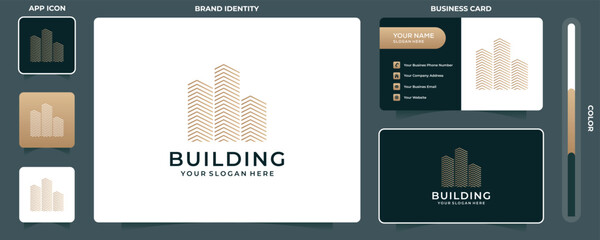 Building logo design with modern concept. city building construction abstract for logo design inspiration. logo design and business card Premium Vector