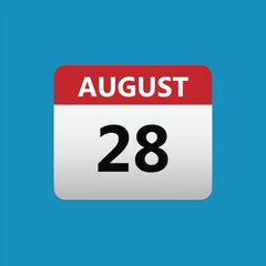 28th August calendar icon. August 28 calendar Date Month icon. Isolated on blue background