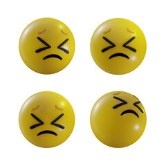 3d rendering emoji persevering face hard difficult perspective view