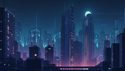 cityscape at night digital art illustration