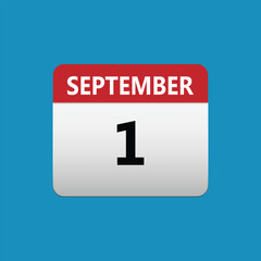 1th September calendar icon. September 1 calendar Date Month icon. Isolated on blue background
