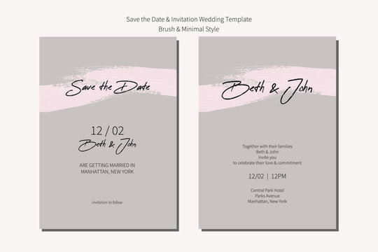Wedding invitation and save the date card template with brush gray neutral and minimalism. - Powered by Adobe
