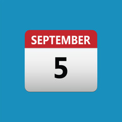 5th September calendar icon. September 5 calendar Date Month icon. Isolated on blue background