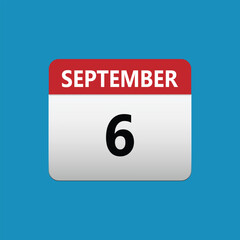 6th September calendar icon. September 6 calendar Date Month icon. Isolated on blue background