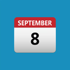 8th September calendar icon. September 8 calendar Date Month icon. Isolated on blue background