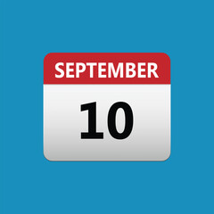 10th September calendar icon. September 10 calendar Date Month icon. Isolated on blue background