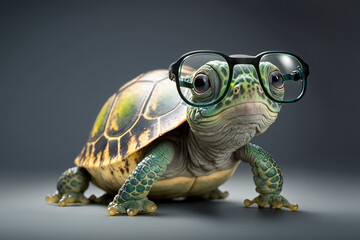 A cute turtle with glasses, generative AI