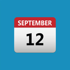 12th September calendar icon. September 12 calendar Date Month icon. Isolated on blue background