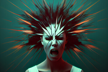 Woman with an intensely painful headache, generative art