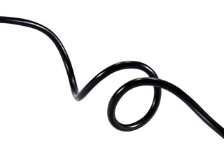 black wire cable of usb and adapter isolated on white background.Electronic Connector.Selection focus.