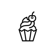 Cupcake with frosting and cherry on top. Yummy sweet treat. Pixel perfect, editable stroke icon