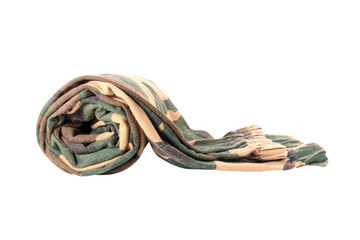 military camouflage pants old condition folded isolated on white background.