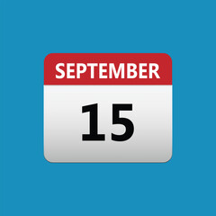 15th September calendar icon. September 15 calendar Date Month icon. Isolated on blue background