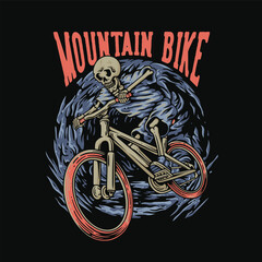 T Shirt Design Mountain Bike With Skull Riding A Mountain Bike Vintage Illustration