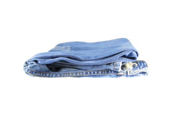 Blue jeans old condition folded isolated on white background.