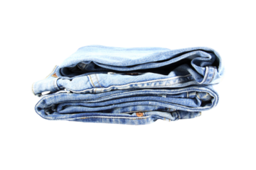 Blue jeans old condition folded isolated on white background.