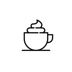 Hot coffee drink with whipped cream in a cup. Pixel perfect, editable stroke icon