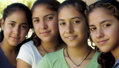 Group of Diverse and Empowered Hispanic Youth Female High School Students Working Together in Environmental Club : Power of Collaboration in Clubs, Sports Teams (generative AI)