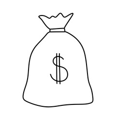 Money bag with dollar sign. Vector outline doodle sketch