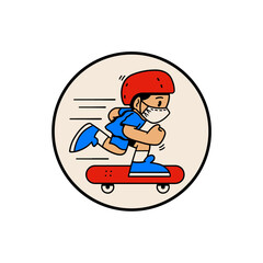 Flat lined skateboarder with a face mask.