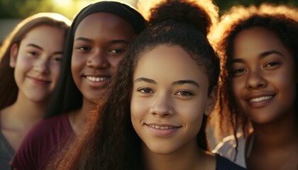 Group of Diverse and Empowered Multiracial Youth Female High School Students Working Together in Environmental Club : Power of Collaboration in Clubs, Sports Teams (generative AI)
