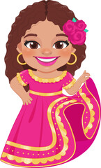 Cute girl in mexican folk outfit and  Mariachi Dancer for celebrating Cinco de Mayo festival cartoon PNG