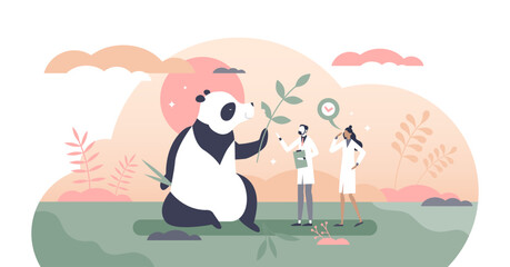 Endangered animal species protection from extinction tiny persons concept, transparent background. Wild biodiversity conservation.