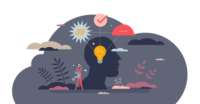 Critical thinking and reasoning logic judgment making tiny person concept, transparent background. Approach to new information with intellect, evaluation and smart mental research illustration.