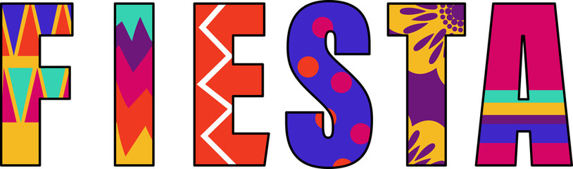 Fiesta Text Mexican art style colorful flat icon PNG
