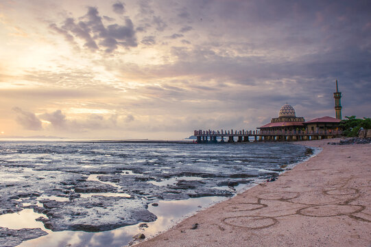 View of sunset at Kuala Perlis mosque located at Perlis north state of Malaysia