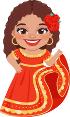 Cute girl in mexican folk outfit and  Mariachi Dancer for celebrating Cinco de Mayo festival cartoon PNG