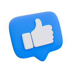 3d minimal thumbs up icon with a message box. like icon. Social media sign. 3d illustration.