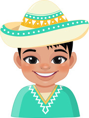 Cute boy in mexican folk outfit Wearing Sombrero hat for celebrating Cinco de Mayo festival cartoon PNG