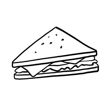 recommend clip art: Sandwich illustration in doodle style. Outline food illustration. Line fastfood sketch isolated on white