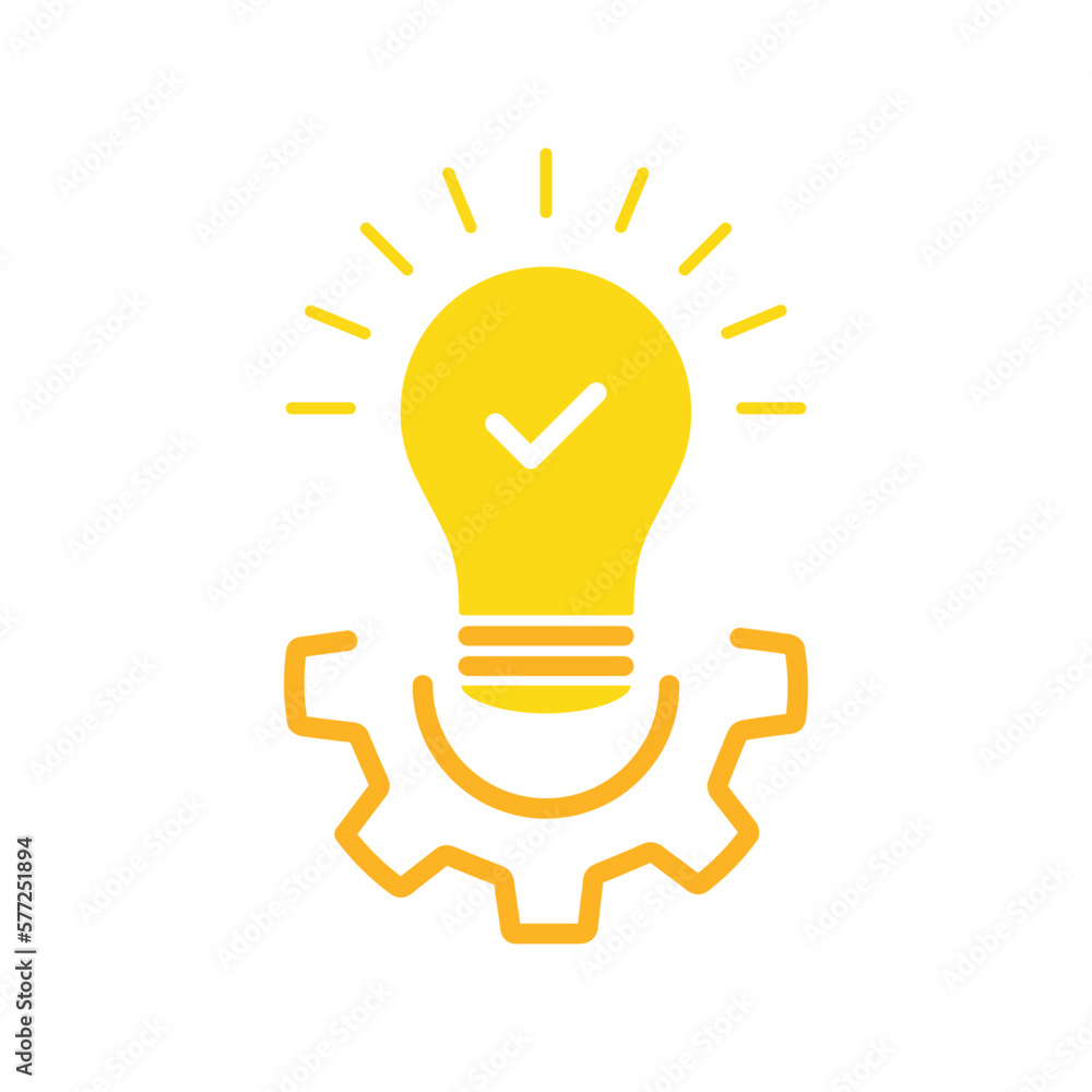 Poster effective solution icon yellow gear and bulb. concept of abstract tech done efficacy symbol. flat ca