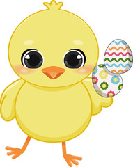 Happy Easter Day with cute chick. Funny yellow chicken cartoon character PNG