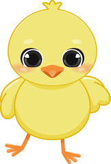 Happy Easter Day with cute chick. Funny yellow chicken cartoon character PNG
