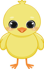 Happy Easter Day with cute chick. Funny yellow chicken cartoon character PNG