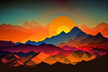 Fototapeta na wymiar sunset in mountains 1 created with the help of artificial intelligence
